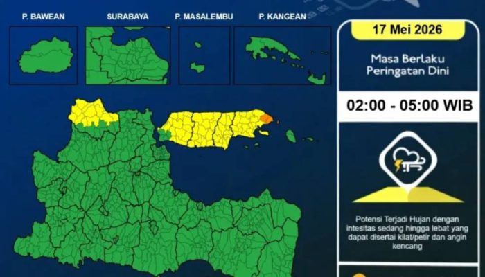 Hujan Petir Diprakirakan Guyur Jawa Timur dari Siang hingga Malam Hari